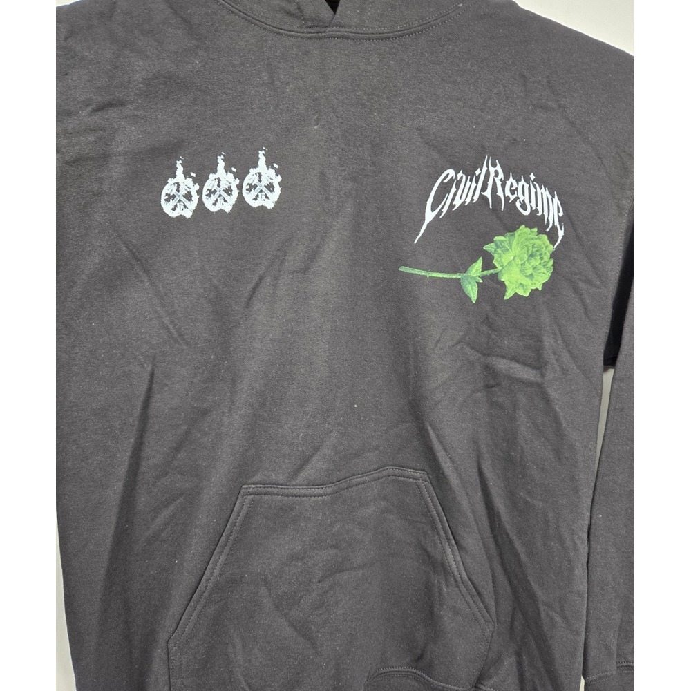 Civil Regime Pullover Hoodie Mens M Black Graphic Skull Kangaroo Pocket Sweater - Picture 4 of 6